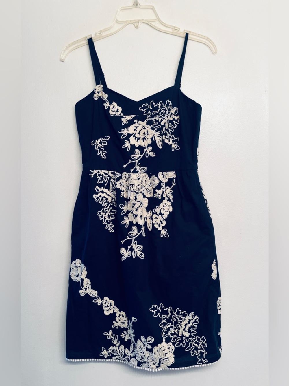 Crew Navy Blue Ivory Mirabel Lawn Embroiderd Floral Mini Dress size 0